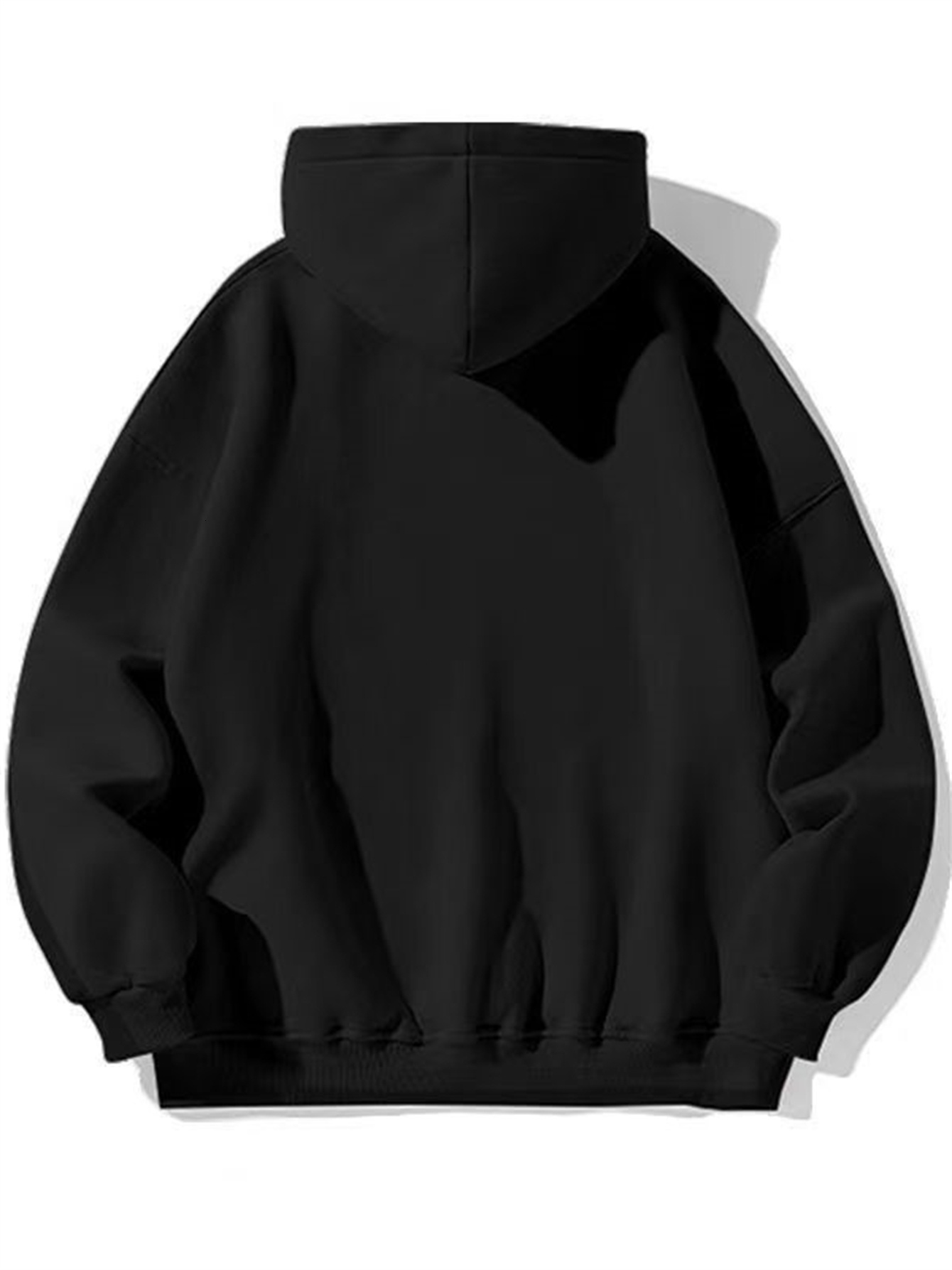 Black. Men's clothing. Outdoor clothes. Hooded black hoodie warm, 270g. Encounter cartoon trendy street figure pattern. A great gift choice