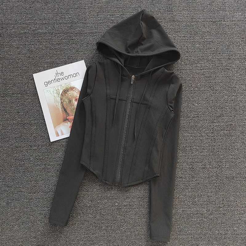 Womens yoga jacket short sleeved sports jacket fitness yoga shirt bicycle running jacket zipper jacket hooded long sleeved sports jacket W250326