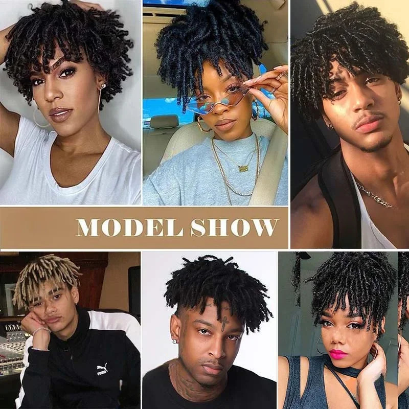6 Inch Dreadlocks Synthetic Hair Topper Guleless Wig Toupee Headband Gradient Conical Clips in Hairpiece for Men Women 241102
