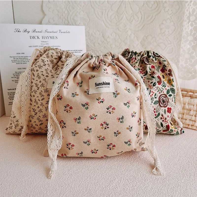 Printed Flower Mommy Bag Baby Diaper Bag Cotton Nappy String Pocket Stroller Carry Pack Travel Outdoor Diaper Storage BagC250326