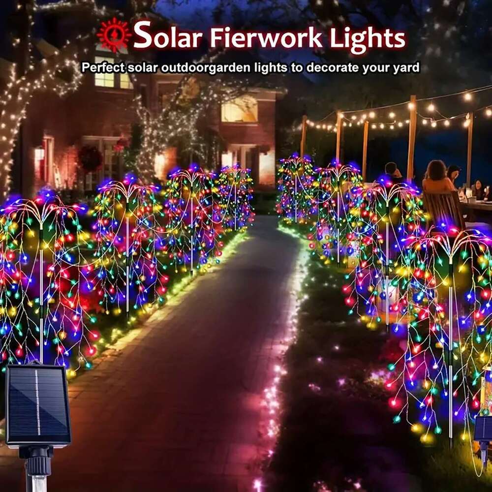4Pack 680Led Christmas Solar Firecracker Firewor Lights Outdoor Yard Lawn Garden Decorative Light Party Landscape Lighting