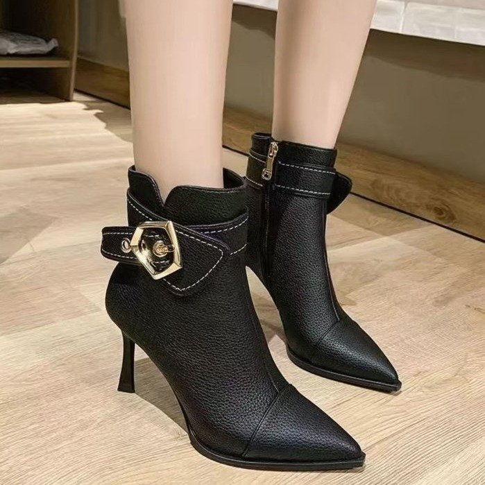Pointed Toe Stiletto Heel Boots for Women - Versatile Winter Wear in Black 8548