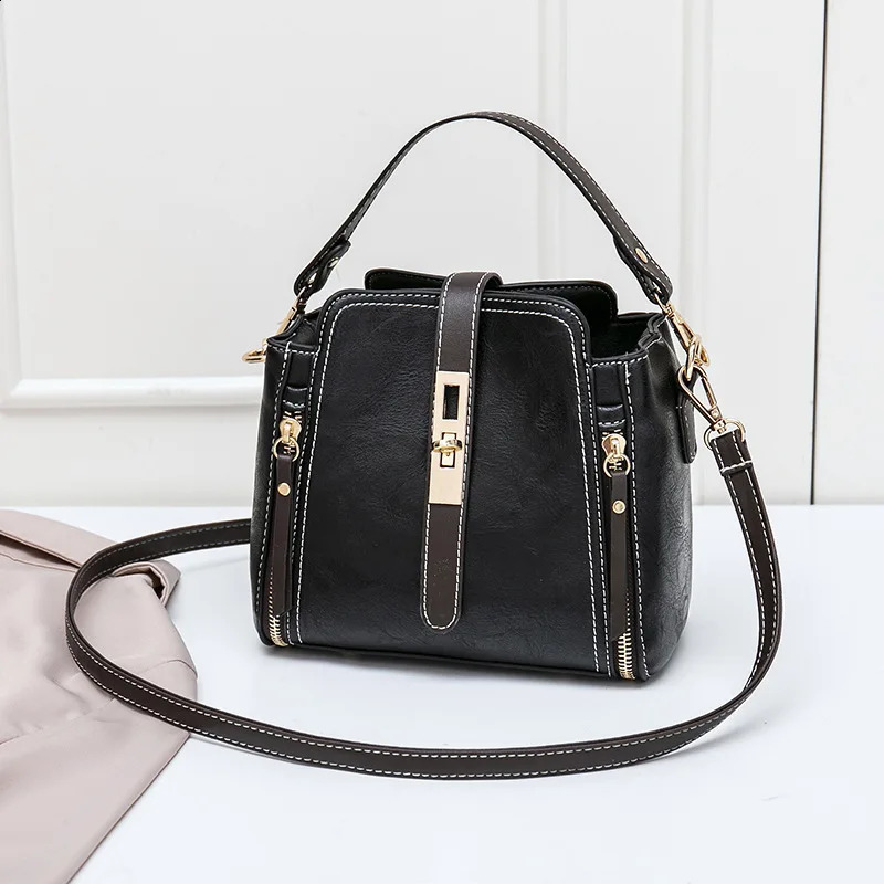 Arrival PU Leather Bucket Shoulder Bags for Women Solid Color Crossbody Small Handbag Zipper Phone Purse Messenger Bag Pouch 241021