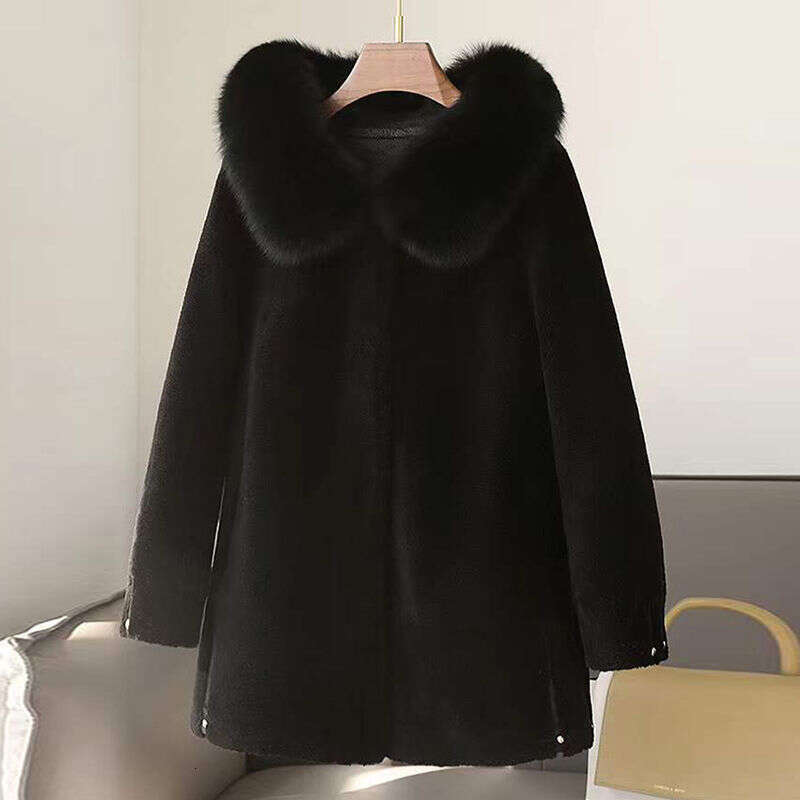 Women's Sheep Shearling Coats for Women 2024 Winter Clothing Hooded Solid Real Fur Coat Female Wool Jackets Casaco Feminino E618