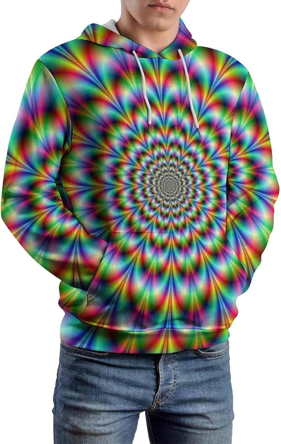 Hoodie for Mens Womens Mens Trippy Psychedelic Hoodie Optical Illusion Trippy Novelty Focus Drawing Hooded Sweatshirt Pullover Graphic