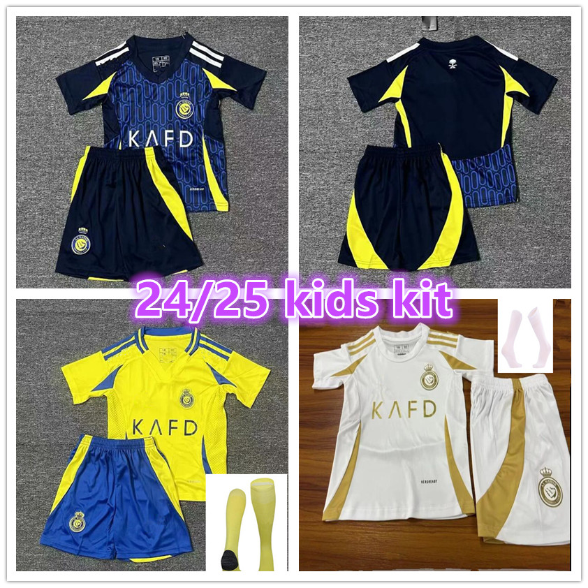 24 25 26 Al Nassr FC soccer Jerseys Ronaldo Kids Kit child uniform 2024 2025 2026 Home yellow CR7 boys Football shiirt T Al-Nassr away third MARTINEZ GHAREEB Saudi Arabia