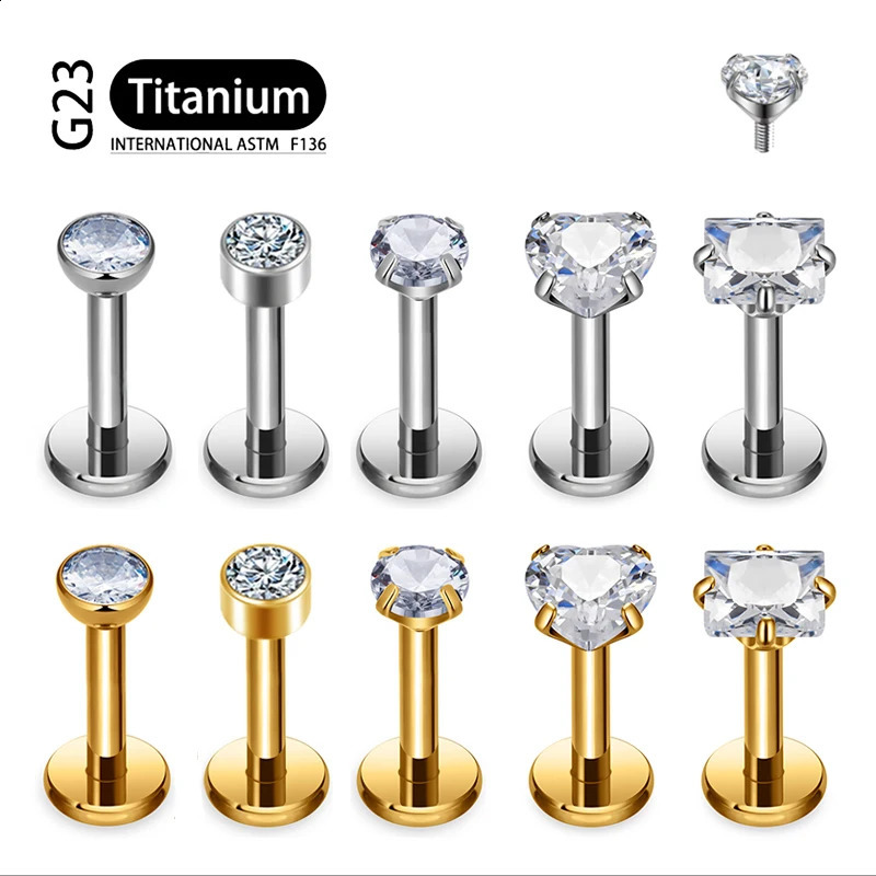25Pcs ASTM 36 34mm Heart CZ Labret Stud 16G Tragus Helix Cartilage Conch Flatback Earlobe Piercing Body Jewelry 241021