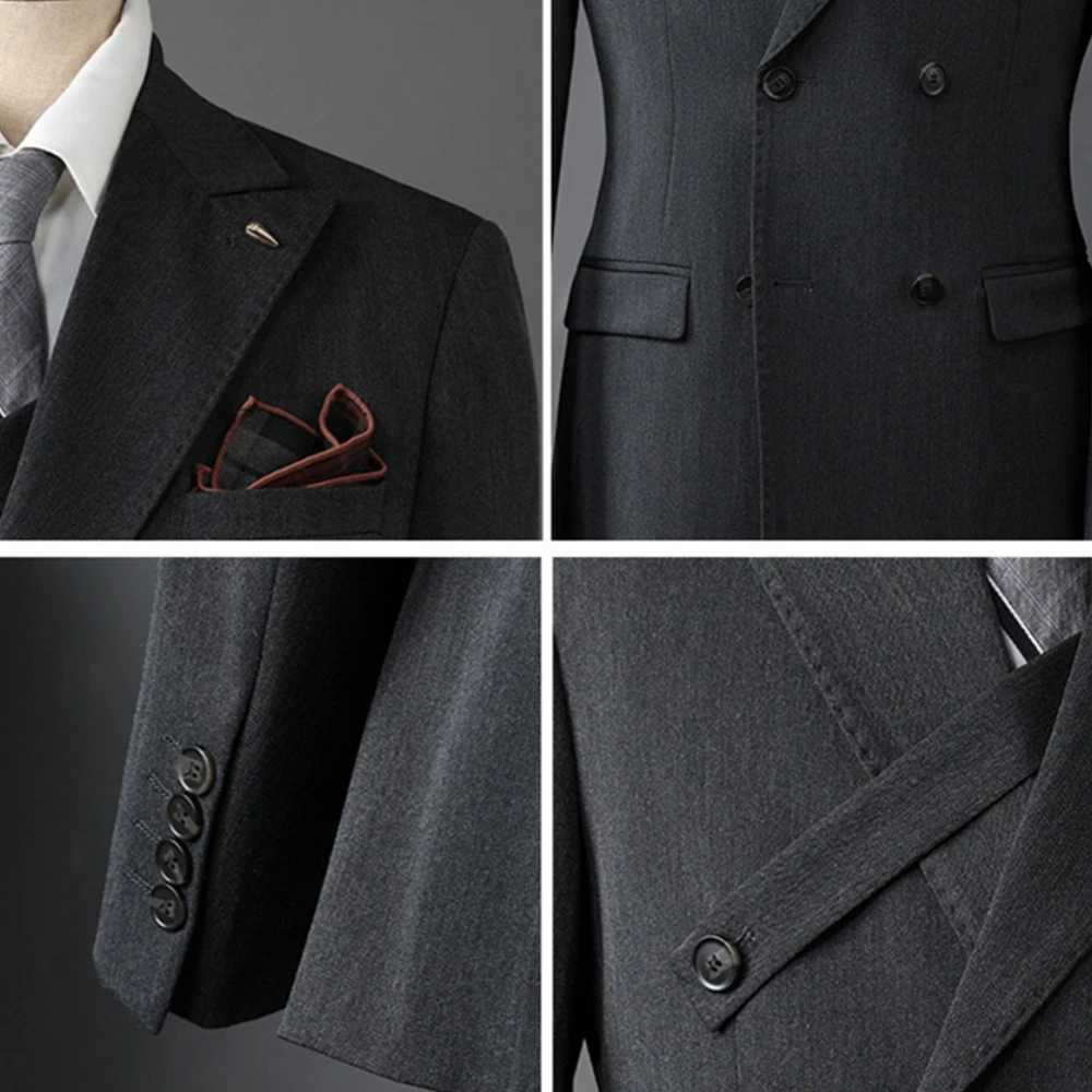 Autumn Three Piece Mens Solid Suit Set Double Breasted Formal Suits Full Sleeves Men Tuxedo Business Outfit LX241022