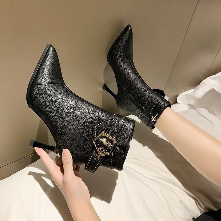 Pointed Toe Stiletto Heel Boots for Women - Versatile Winter Wear in Black 8548