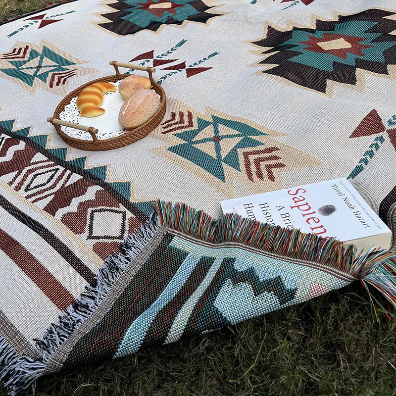 Bohemian Carpet Picnic Mat Outdoor Picnic Mat Picnic Supplies Portable Knitted Picnic Cloth Home Sofa Mat Beach Carpet 241021
