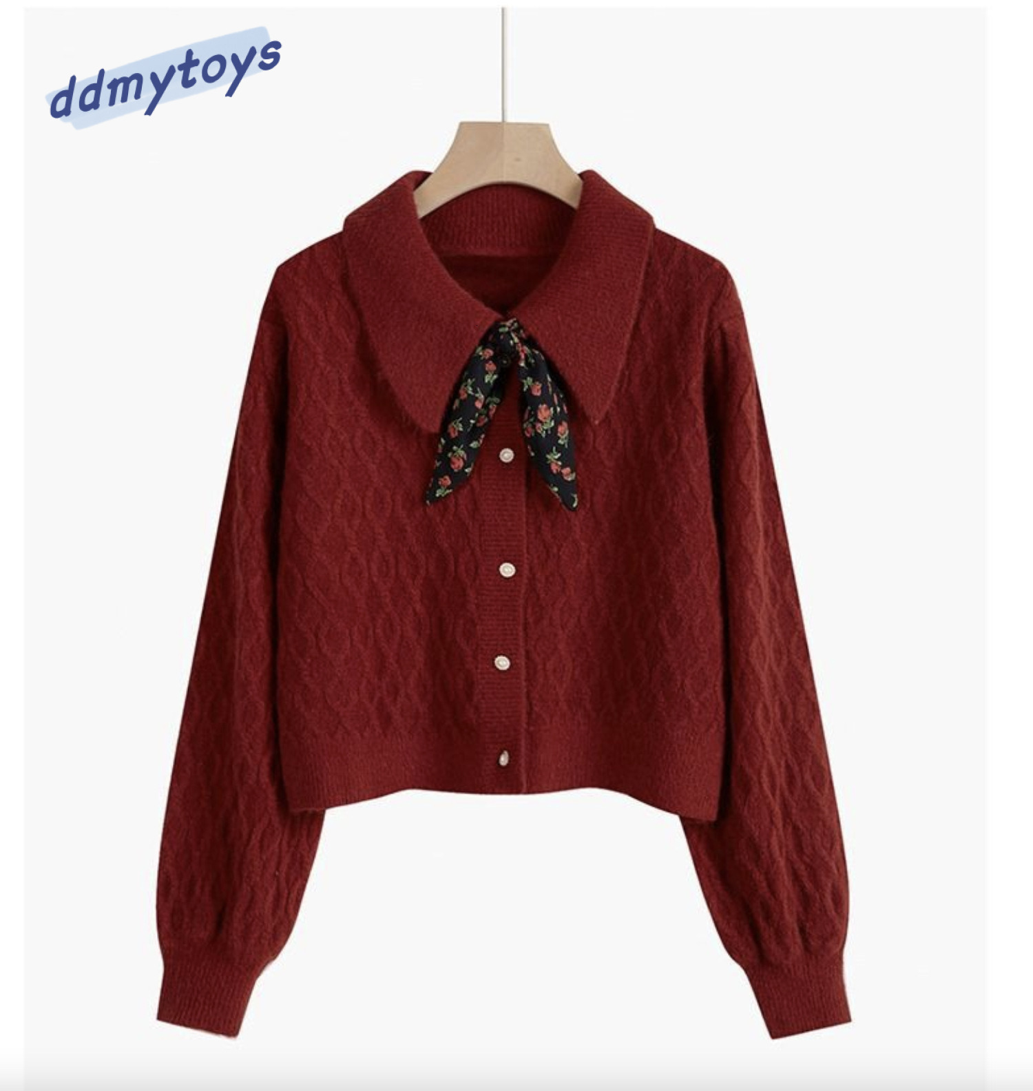 Ddmytoys Sweet Lingge Fried Dough Twists Sweater Cardigan Women S Loose Outwear Tie Button Doll Collar Short Knitted Coat Women F1023#38