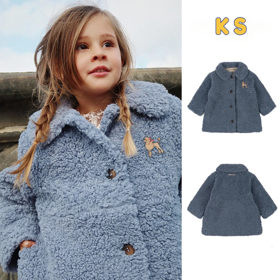 Autumn Winter KS Baby Girls Lambswool Fluffy Coat Kids Clothes Girls Thicken Warm Embroidered Jackets Cartoon Coats Outerwear 241022