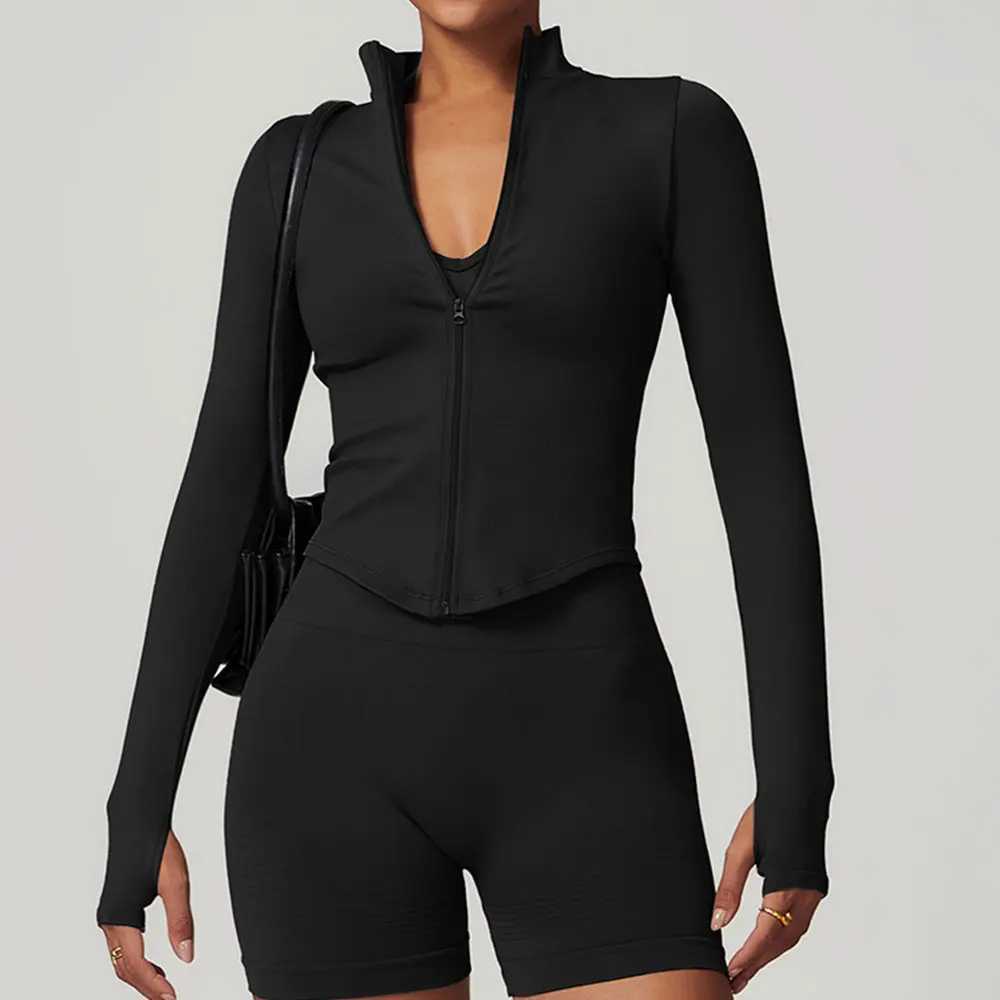 Zipper jacket womens crop top yoga T-shirt solid sports top long sleeved running shirt sexy quick drying fitness gym sportswear W250326