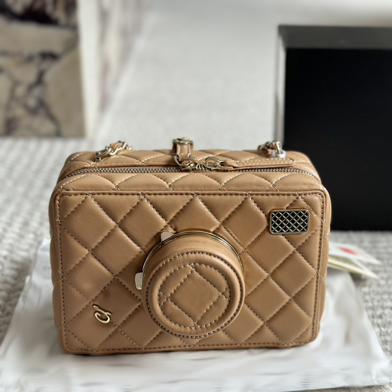 Camera Bag Designer Fashion Womens Makeup Bag Purse Leather Diamond Gold Hardware Metal Lettering Luxury Handbag Crossbody Bag Camera Model Mirror Sacoche 19cm