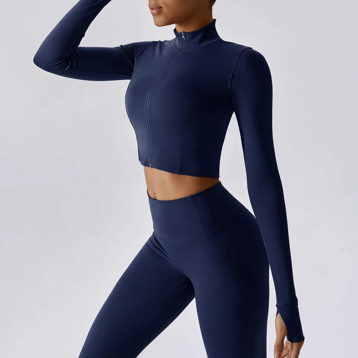 Womens long sleeved top zipper jacket yoga shirt running T-shirt fitness gym sports top training top top W250326