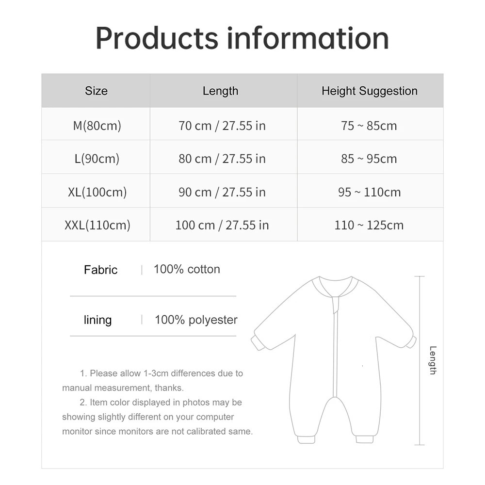 Baby Sleeping Bag Cute Flower Printed Childrens Pajamas Sleepwear 2.5Tog Thick Winter Warm Sleeping Bag 1-4 Years 241022bj