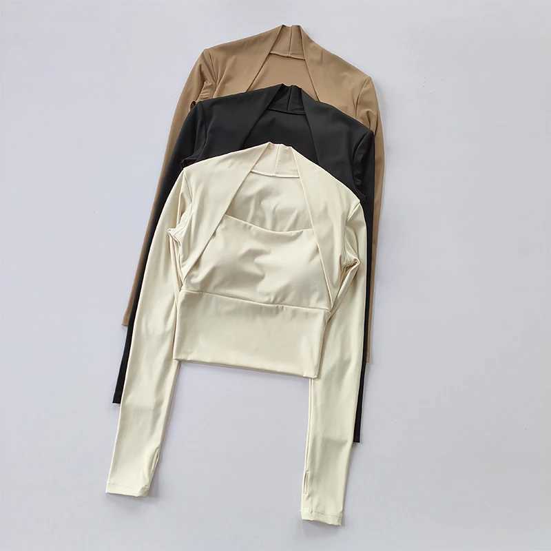 Fitness Chest Mat Sports Top Womens Long Sleeve Shirt Pra Speed Up Short Elegant Dance Yoga Dress Mini Belt GymXJ250410