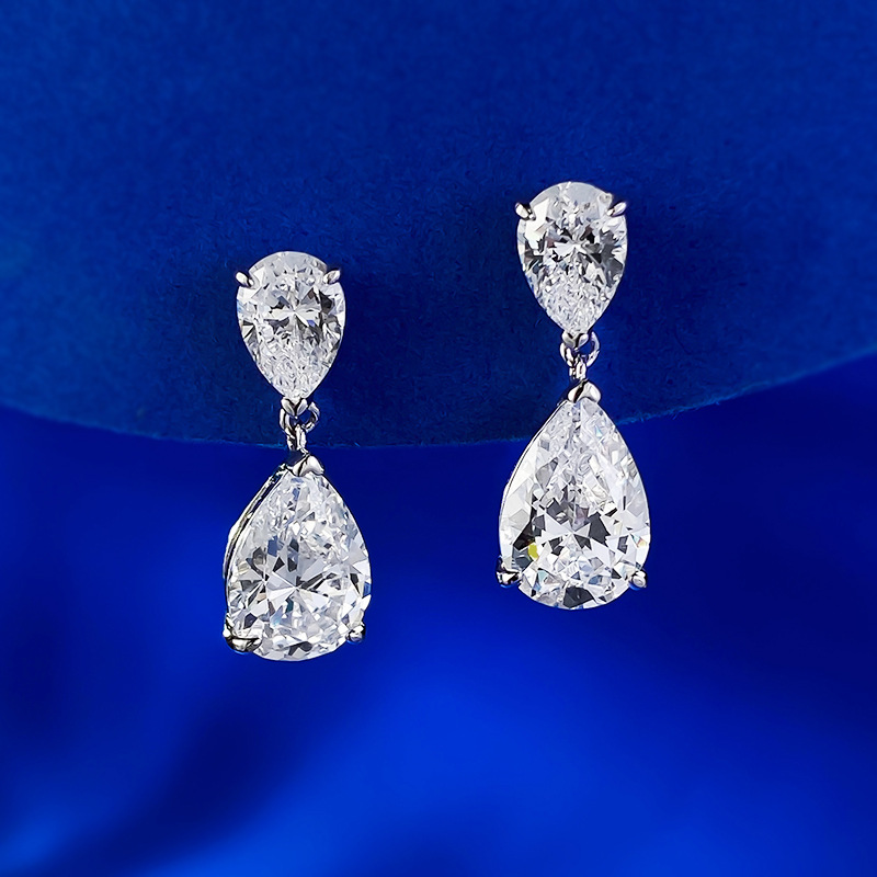 Rulalei Dangle Earrings Stunning Elegant Deluxe Jewelry Pure 100% 925 Sterling Silver Water Drop White Transparent Moissanite Diamond Women Wedding Ea - view 5