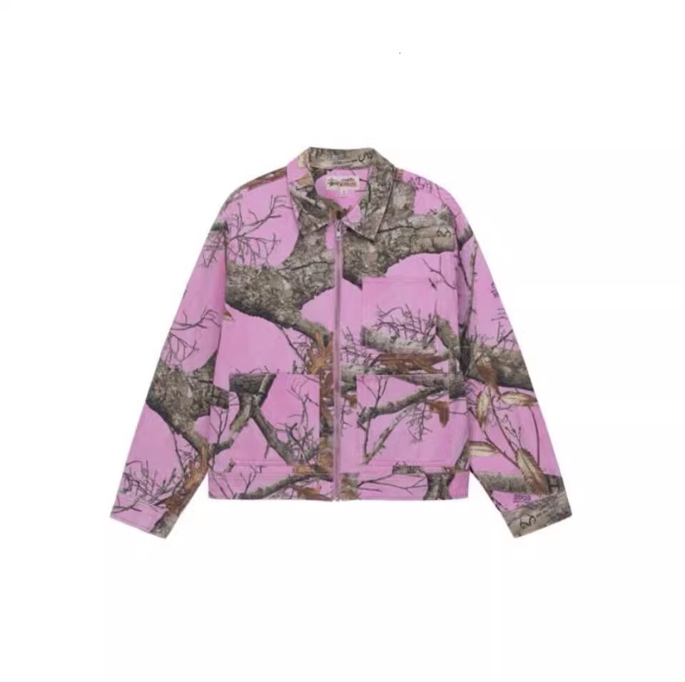 2024 New Classic REALTREE Camo Embroidered Pink BEACH Cotton Multi Pocket Denim Zipper Workwear Jacket Wt994