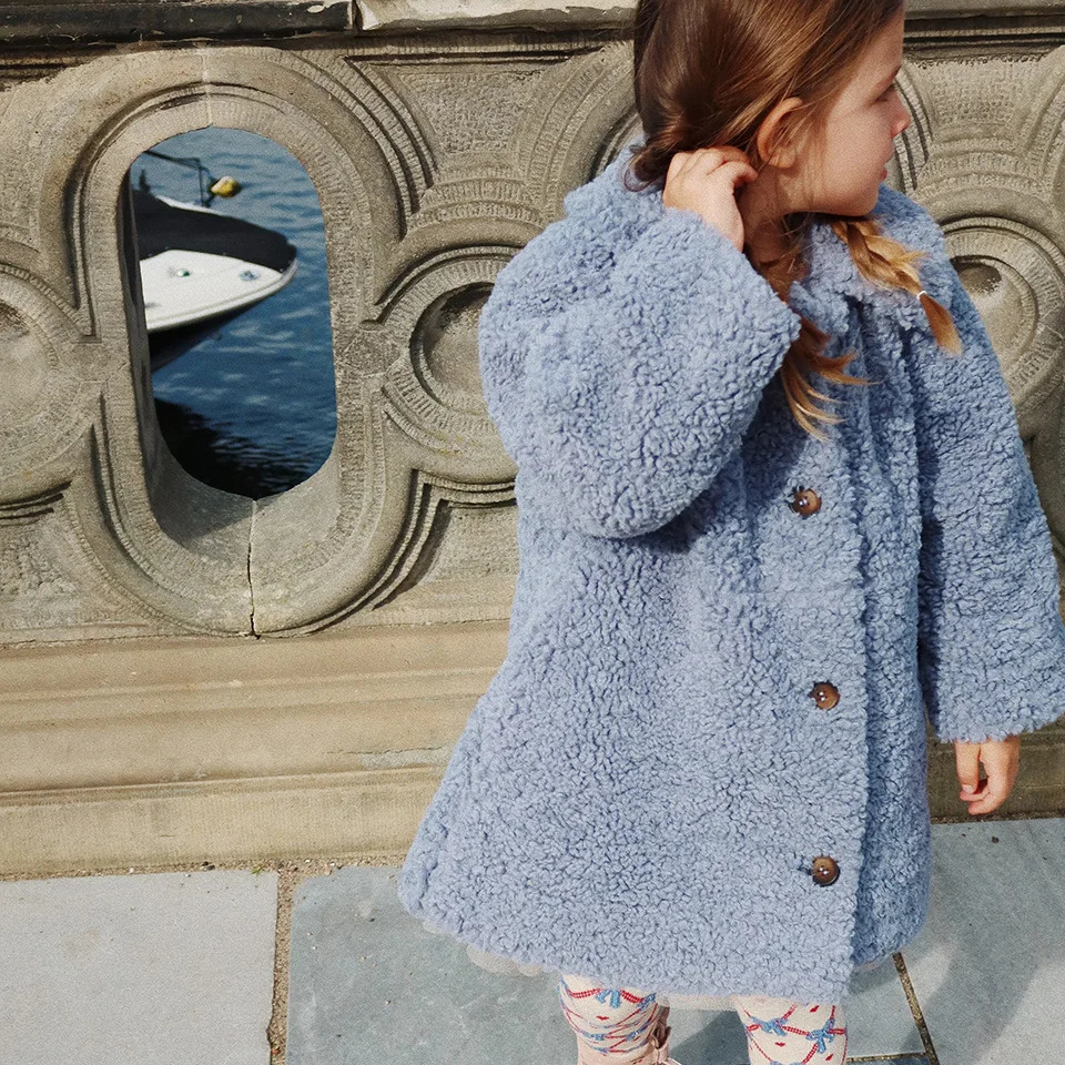 Autumn Winter KS Baby Girls Lambswool Fluffy Coat Kids Clothes Girls Thicken Warm Embroidered Jackets Cartoon Coats Outerwear 241022