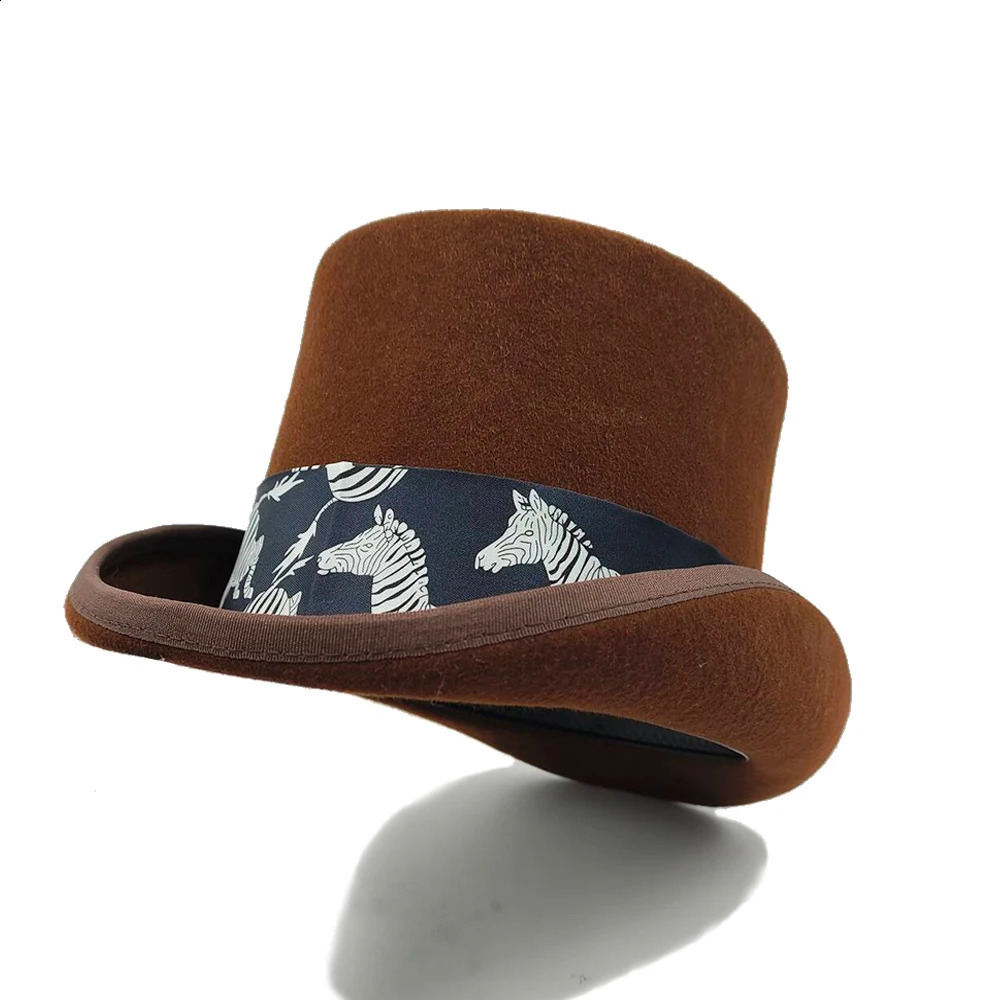 Mens Hat 100% Wool Presidential Hat Neutral Top Display Mens Bowling Hat Black Red Magic Hat Fashion DIY Feather Accessories 241021