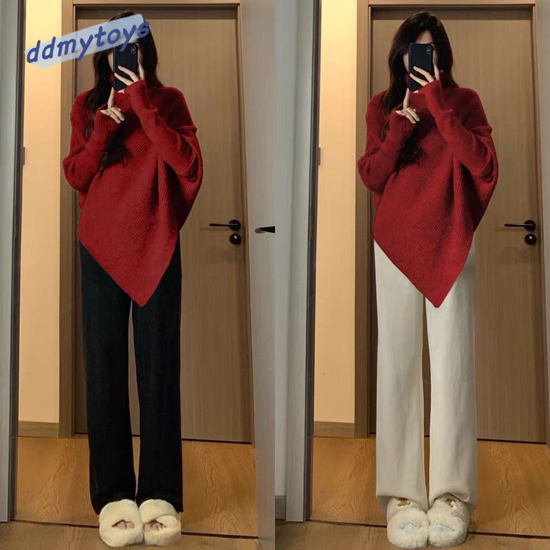 Ddmytoys Irregular High Neck In Autumn Winter New High End Soft And Sticky Top Korean Lazy Style Knitted Sweater For Women F1023#40