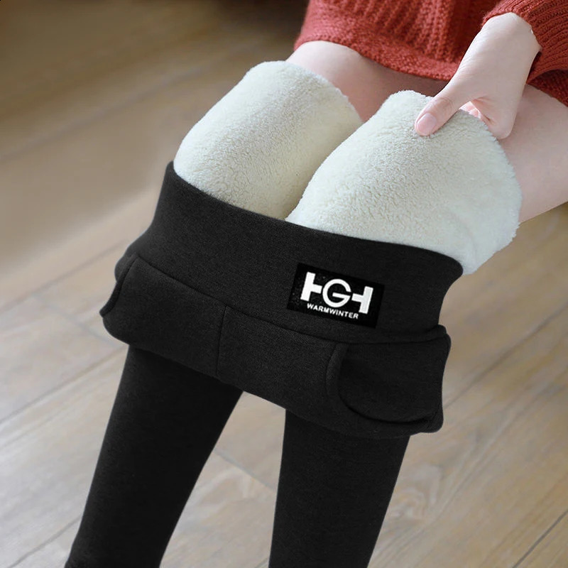 Winter Thermal Pants For Woman Lamb Cashmere Leggings High Waist Extra Thick Wool Tights Warm Fleece Insulated Trousers 241021