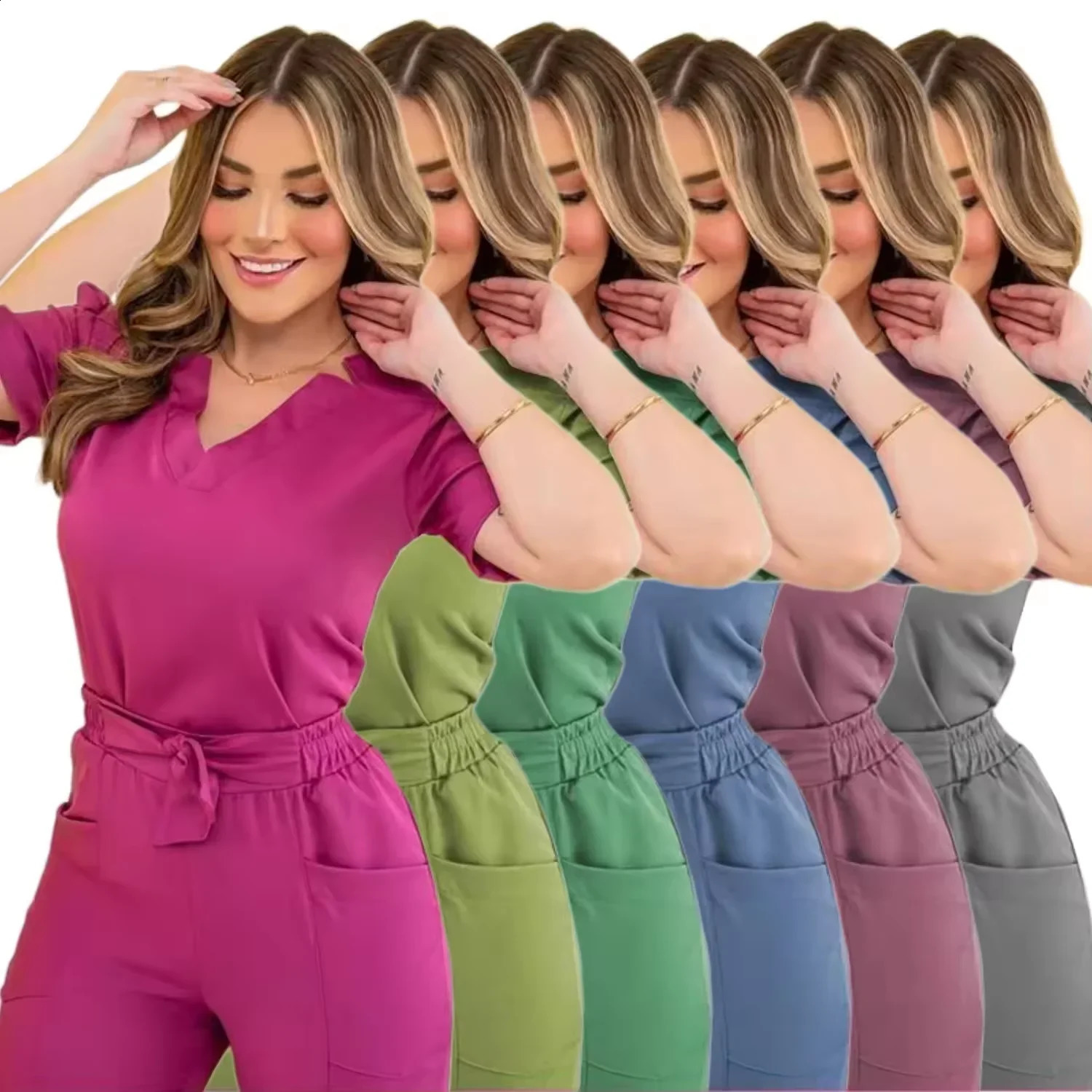 Uniforms Woman Nursing Enfermeria Sets Top Pant Articles Uniform Scrub Clinical Beauty Salon Spa hospital Suits 241017