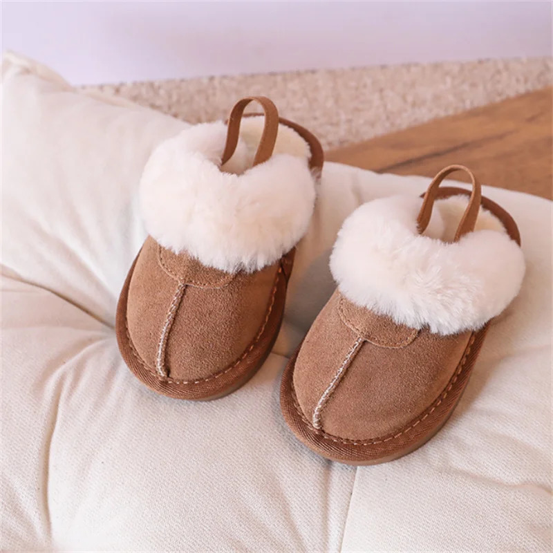 Winter Baby Shoes Leather Warm Plush Toddler Kids Slipper Shoes Rubber Non-slip indoor Fashion Little Girls Slipper 241022