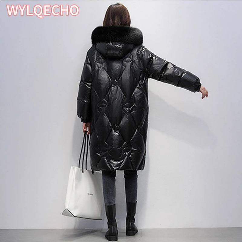 Womens down jacket thickened in winter warm medium length fashionable smooth no down jacket 241021