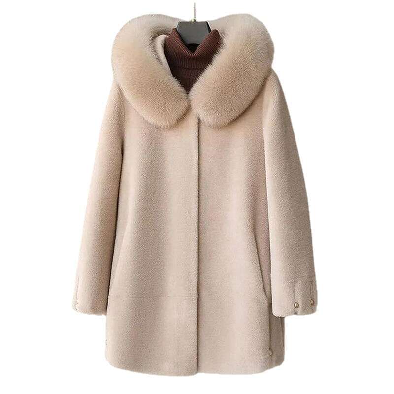 Women's Sheep Shearling Coats for Women 2024 Winter Clothing Hooded Solid Real Fur Coat Female Wool Jackets Casaco Feminino E618