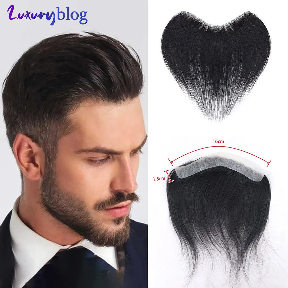 Mens Frontal Toupee V Loop 100% Human Hair Forehead Hairline Patch 0.06mm Thin Skin PU Hairline Mens Capillary Prosthesis 241102