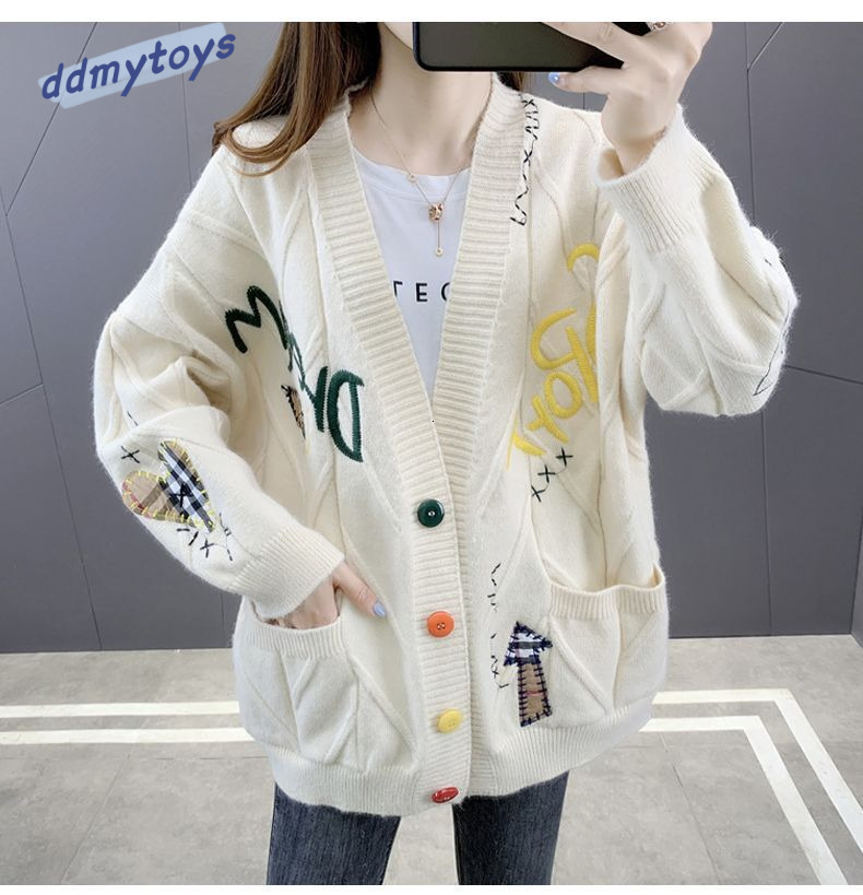 Ddmytoys Autumn Winter New Korean Embroidered Cardigan Women Loose And Lazy Style Knitted Sweater For Slimming Women S Coat F1023#62