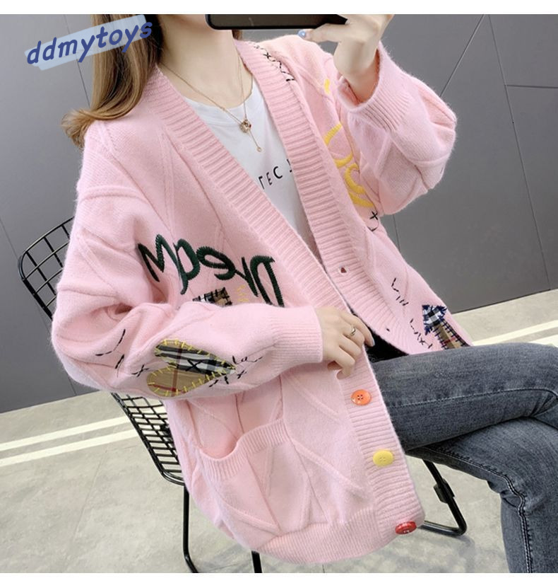 Ddmytoys Autumn Winter New Korean Embroidered Cardigan Women Loose And Lazy Style Knitted Sweater For Slimming Women S Coat F1023#62