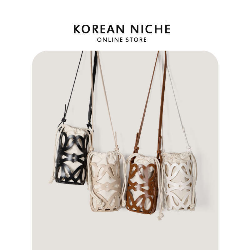 Korean hot Style Crossbody Bag: New Design Hollowed Out Drawstring Canvas Cylindrical Shoulder Bag