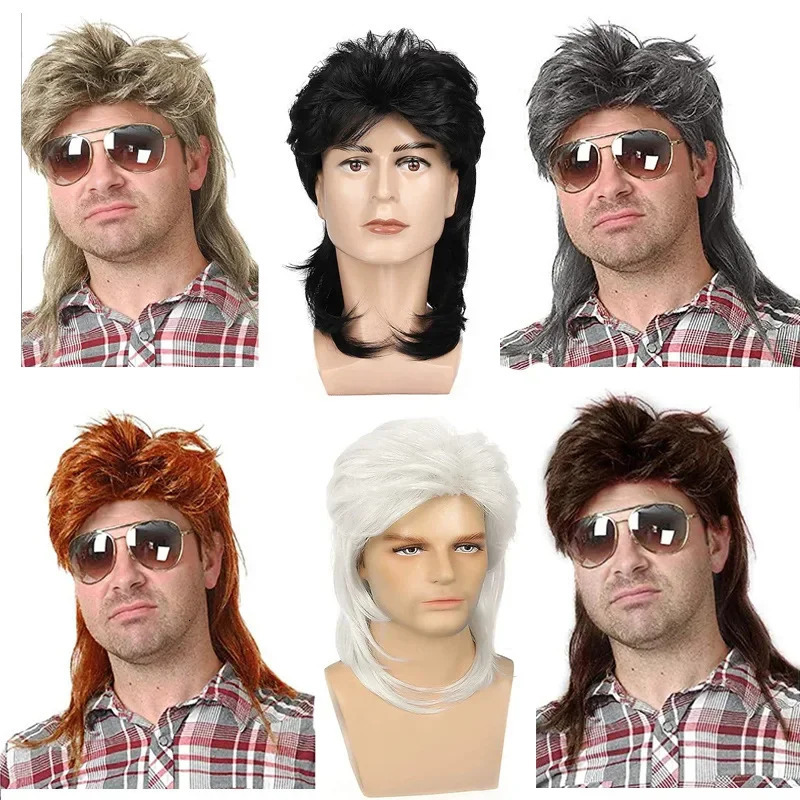 Mullet Wigs for Men and Women 70s and 80s Theme Party Costumes Fancy Party Accessory Cosplay Wig 16Inch 241102