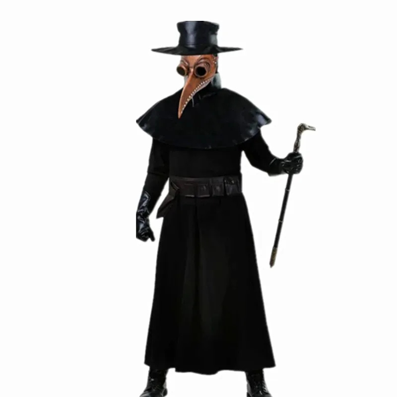 Plague Doctor Costume Hooded Cloak Long Nose Beak Latex Mask Halloween Cosplay for Kids and Adult Party 241022