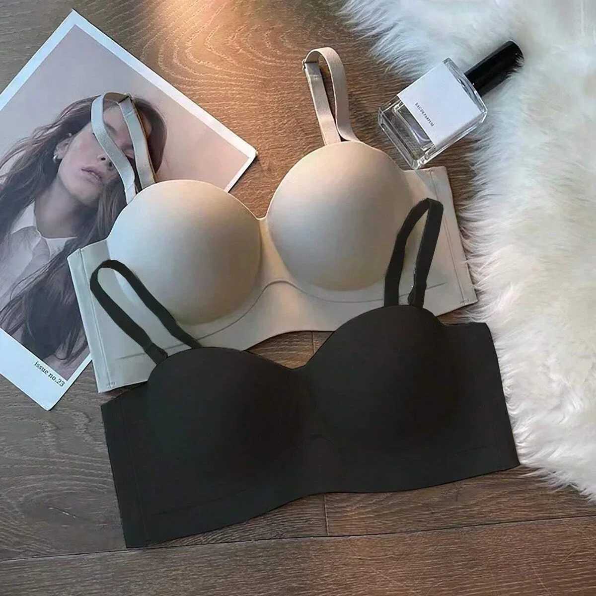 Bra For Women Sexy Seamless Bralettle Gather Push Up Lingerie Wireless One Piece AB Cup Underwear Adjust Straps Candy Color BrasX241022