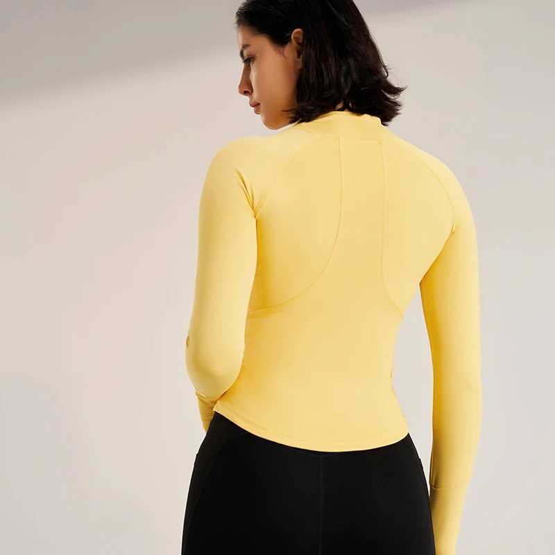 Womens sports jacket zipper ultra-thin yoga jacket quick drying running jacket elastic long sleeved thumb hole fitness top W250326