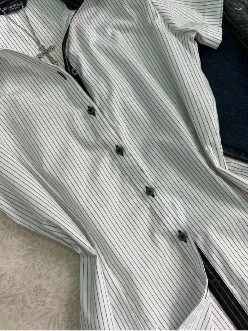 Womens T Shirts Vintage Harajuku Stripe T-shirt 90s Clothes Korean Streetwear Girl Crop Top Grunge Punk Femme Shirt Blusas