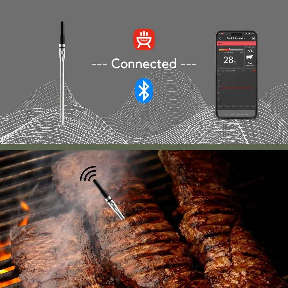 Wireless meat thermometer food remote control single/dual probe intelligent digital Bluetooth barbecue thermometer for kitchen cooking oven and barbec