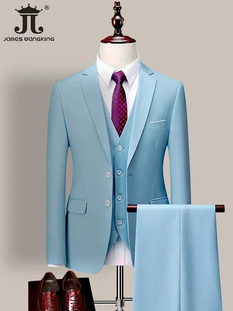 14 Color M-6XL (jacket+vest+pants) high-end brand official business mens three piece groom wedding dress solid color set X24112611