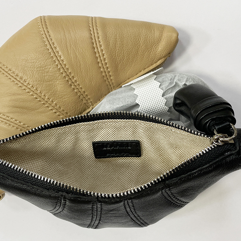 Women Mini Croissant Bag Small Coin Purse Solid Color Neck Dumpling Bag Leather Small Storage Bag for Party Vacation