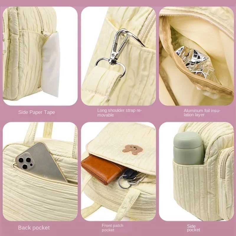 Baby Diaper Bags Maternity Mommy Bag Portable Multi-function Large Capacity Quilted Mom Travel Tote Bottle Storage with PendantC250326