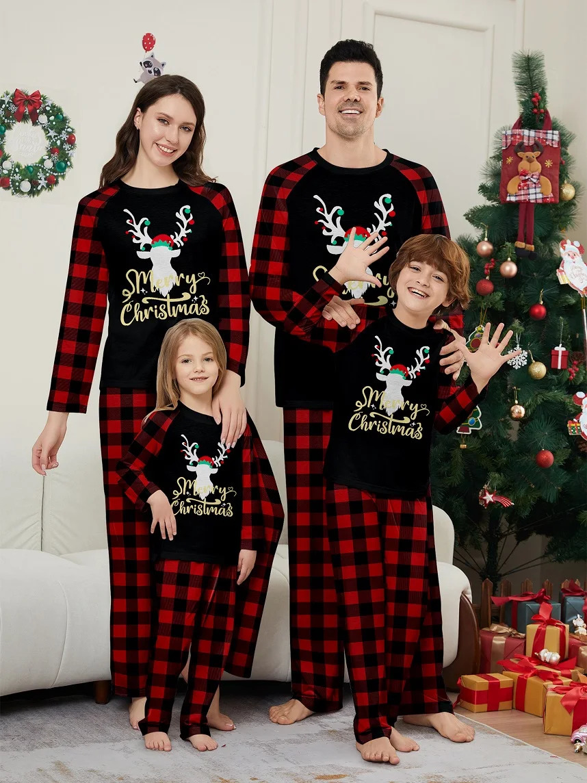 2025 Xmas Family Matching Pajamas Dear Merry Xmas Letter Printed Adult Kid Baby Family Matching Outfits Christmas Family Pjs 241022