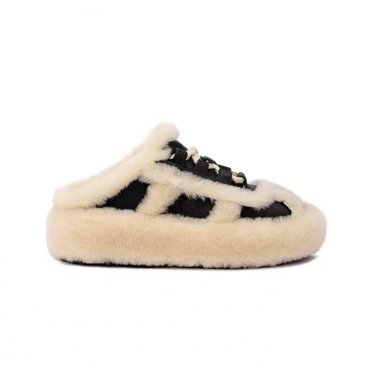 Women's Autumn Winter Home Warm Lamb Wool Thick Soled Half Slippers