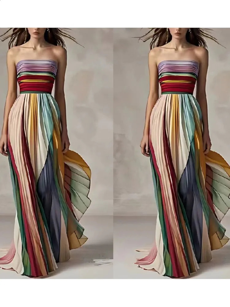 Long Elegant Evening Dresses: Sexy Tube Top Maxi Dress, Printed Color Long Skirt - Women's Evening Dress