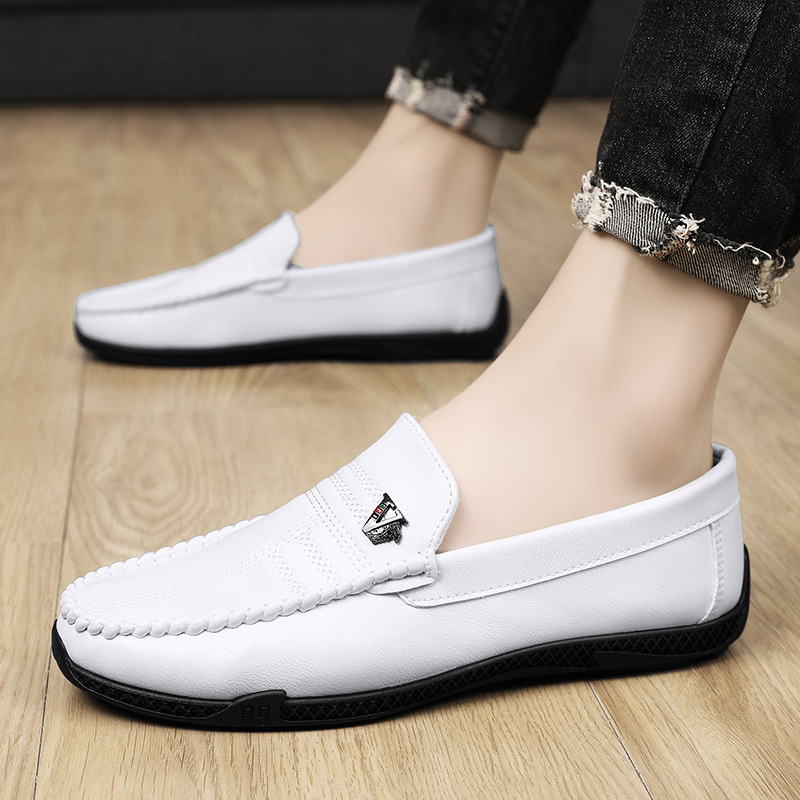 New White Leather Casual Brand Black Formal Dress Designer Men Loafers Breathable Slip on Driving Shoes
