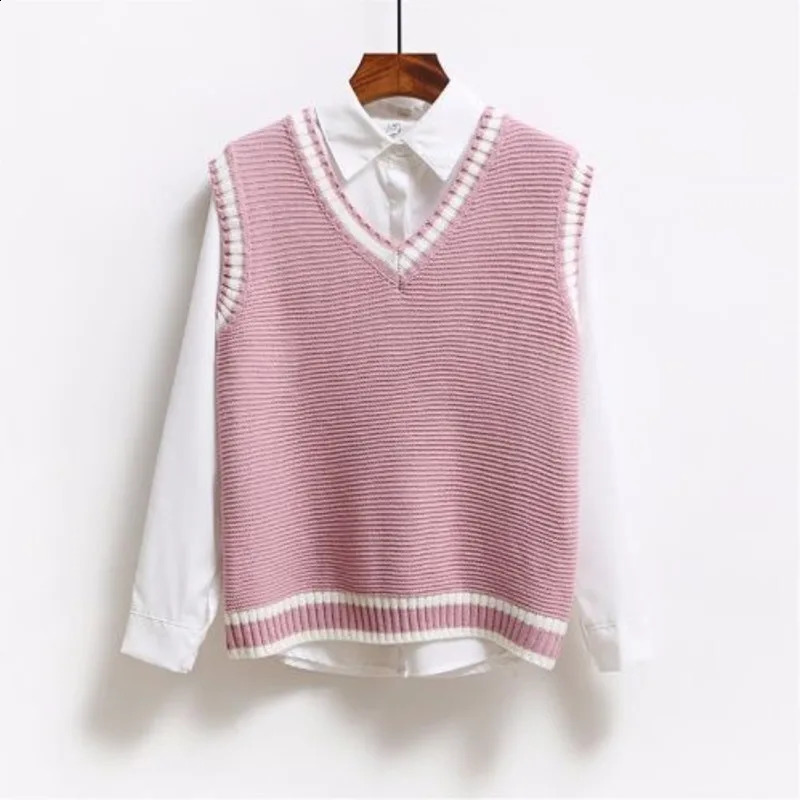 Korean Style Fashion Women Sleeveless Sweater Vest 2024 V Neck Knitted Pullover Female Spring Fall Jumper Top Knitwear Outerwear 241017Z