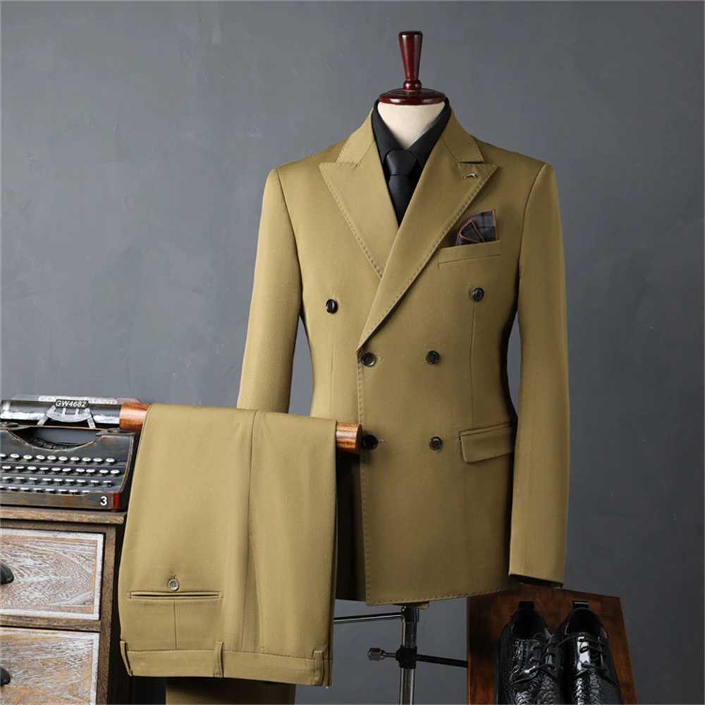 Autumn Three Piece Mens Solid Suit Set Double Breasted Formal Suits Full Sleeves Men Tuxedo Business Outfit LX241022